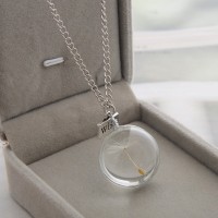 Real Dandelion Crystal Necklace Glass Round Pendants Necklace Silver Chain Choker Necklace For Women